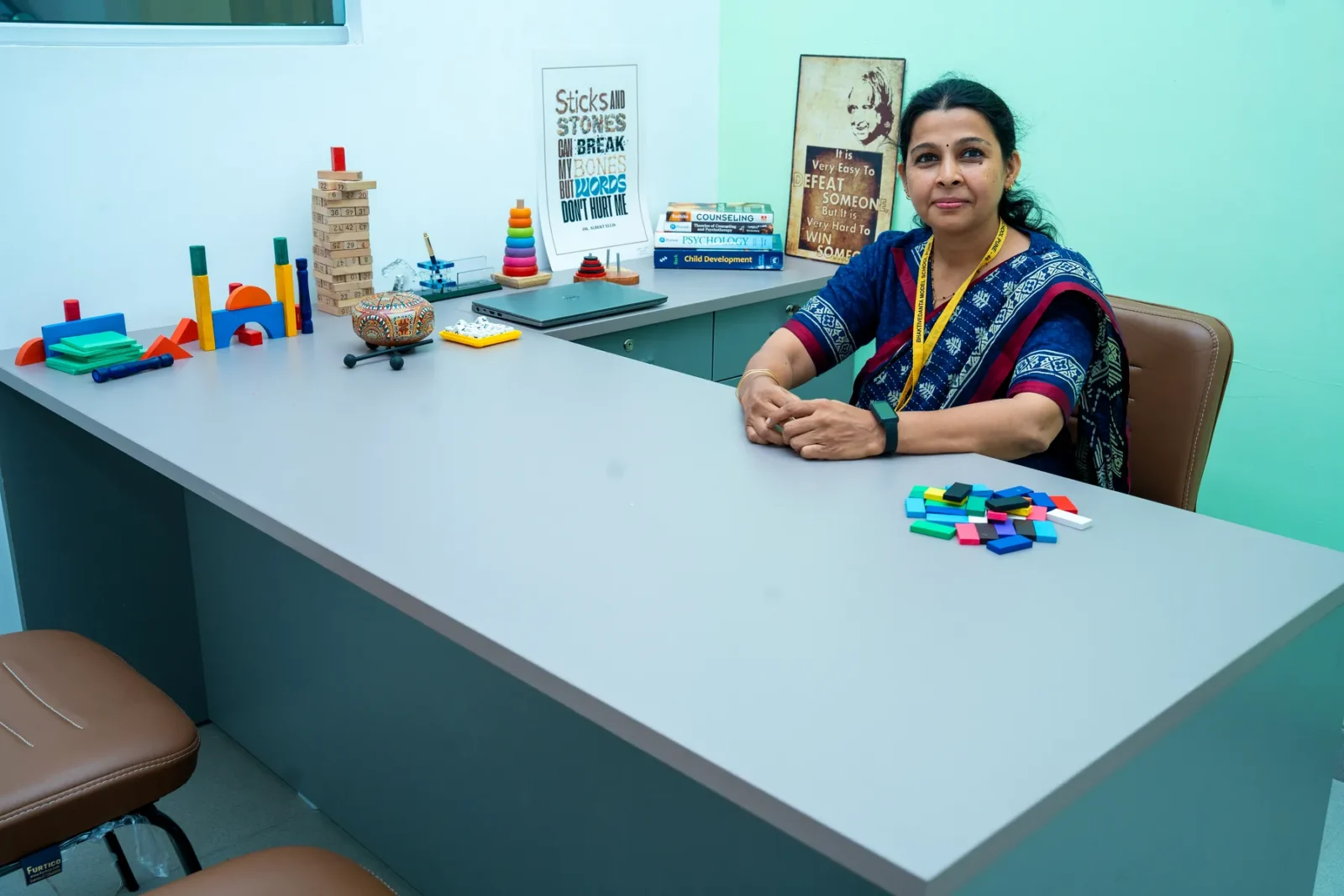 The counsellor's room set up with learning aids and toys for one-to-one sessions