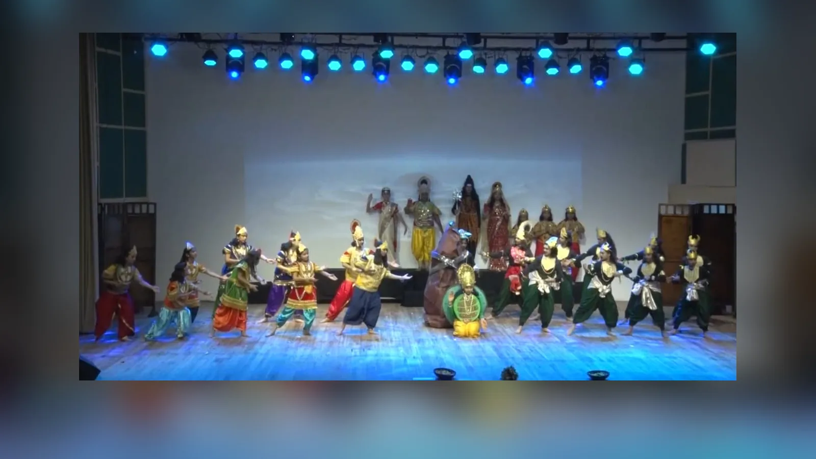 The cast on stage in costume during the annual day performance in Sanskriti Square