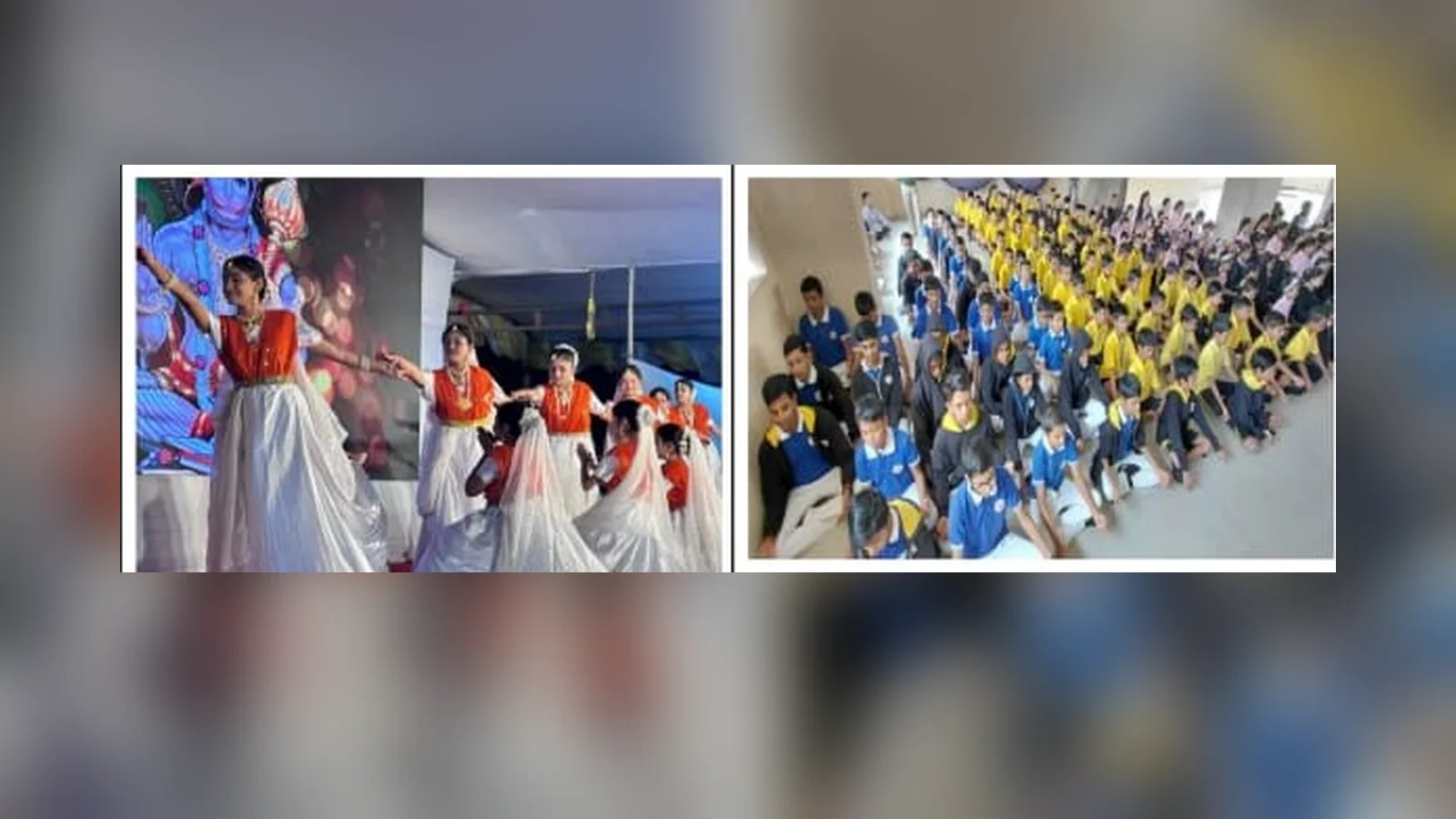 Two moments from club afternoons: a dance performance on stage, and the school seated together for a club assembly